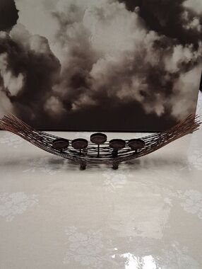 Source Unknown Bronze-Brown Woven Metal Candle Holder